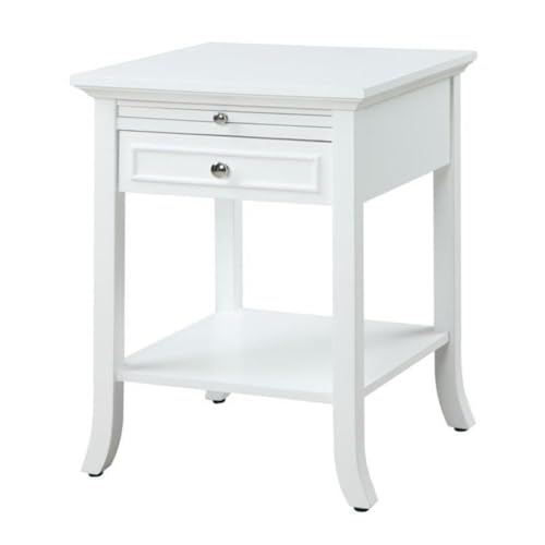 Convenience Concepts American Heritage Logan End Table with Drawer and Slide, White Faux Marble Top/Black