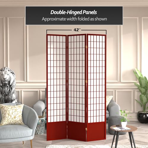 Red Lantern 7 ft. Tall Window Pane Shoji Screen-White-3 Panels Room Divider