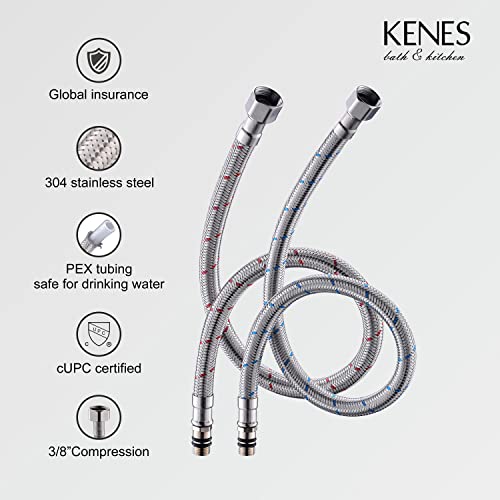 KENES Brushed Nickel Vessel Sink Facuet Single Handle Tall Bathroom Sink Faucet Vanity Bathroom Faucet Basin Mixer Tap with Water Supply Hose and Pop Up Sink Drain, LJ-9031A