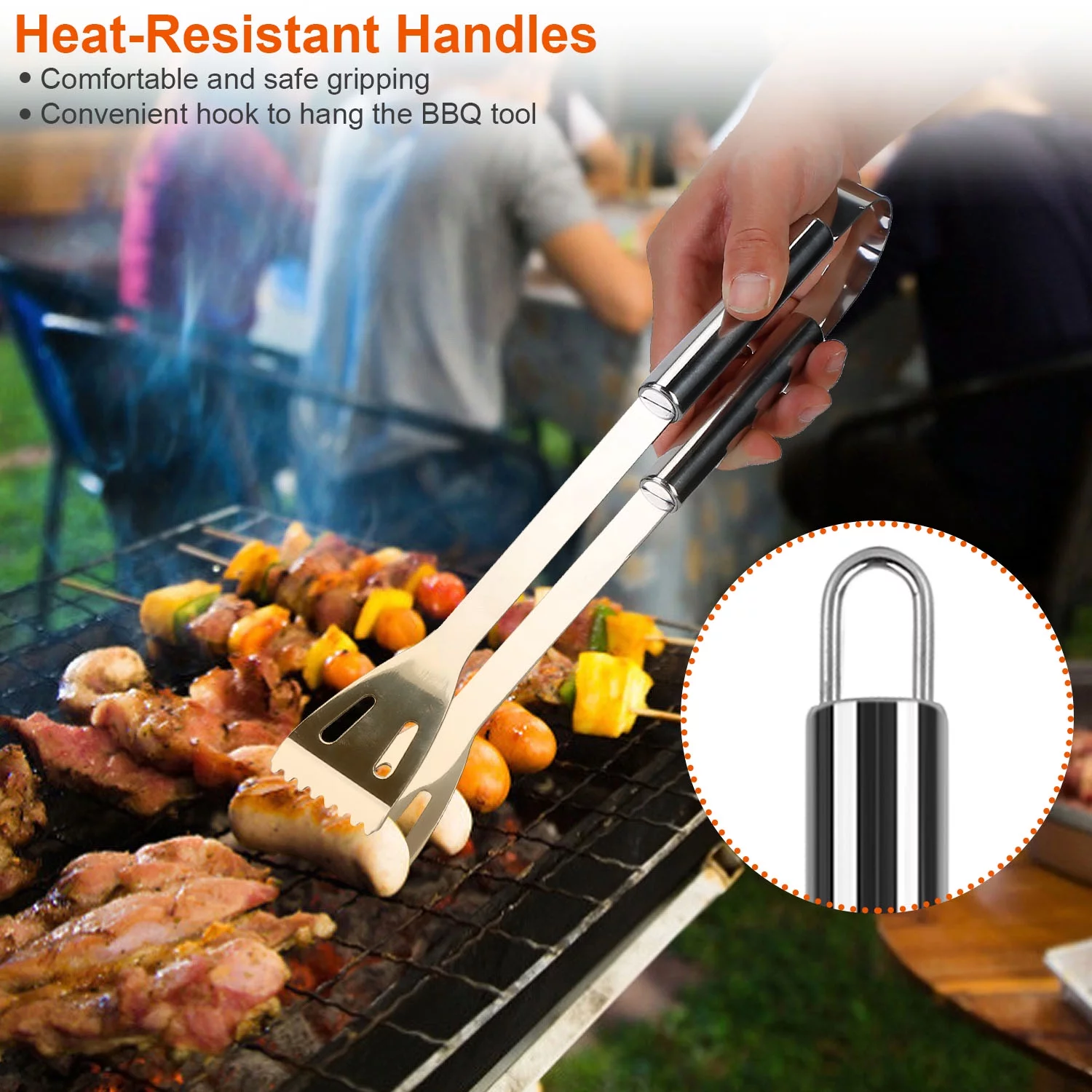 LakeForest Stainless Steel BBQ Grill Tool Kit Grilling Utensil Accessories w/ Spatula Tongs Fork Knife Brush Pepper Salt Shaker Bottle Grilled Skewers Corn Needles
