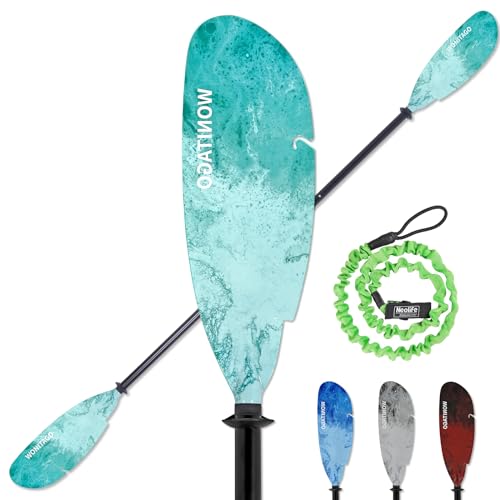 Angler Kayak Paddles Aluminum Paddle with Plastic Blades and Paddle Leash, Floating Adjustable Fishing Kayak Oars, 3 Piece, 230-250cm/90-98 inch