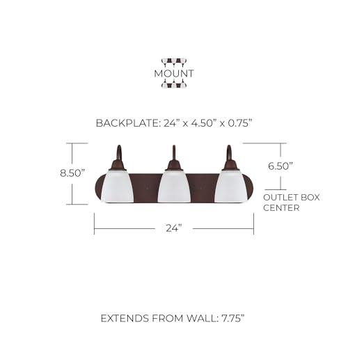 HomePlace Lighting 115141BZ-337 Trenton Traditional Acid Washed Glass Bathroom Vanity Wall Light, 4-Light 400 Total Watts, 9