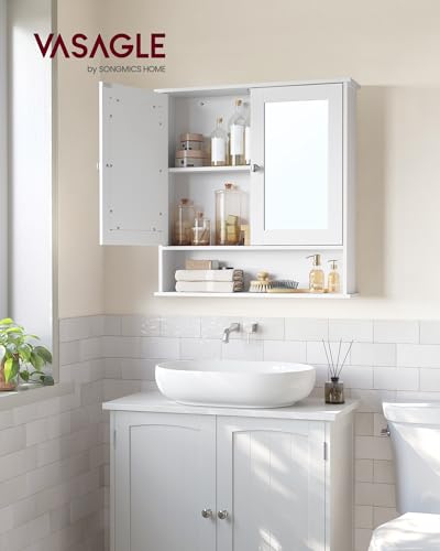 VASAGLE Bathroom Cabinet with Mirror, Wall Cabinet with 2 Mirrored Doors, Adjustable Shelf, Open Compartment, Wall-Mounted, 5.1 x 22.2 x 23 Inches, Dove Gray ULHC002G02