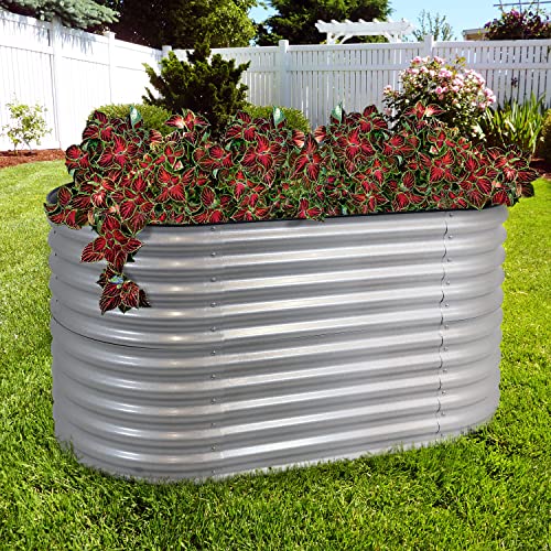 Sunnydaze 62.5-Inch Oval Raised Garden Bed - Stackable Steel Vegetable Flower Bed Planter Kit with Rubber Edge Trim - Brown