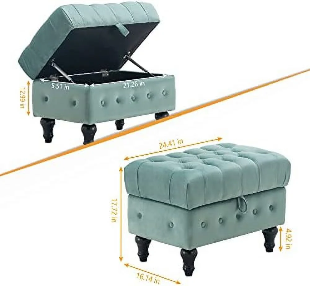 KHBIULIFE Coffee Table Ottoman  Button Tufted Velvet Upholstery Footstool Bed Ottoman for Living Room  Home Office  Space-Saving  Toy Box Stool  Pink