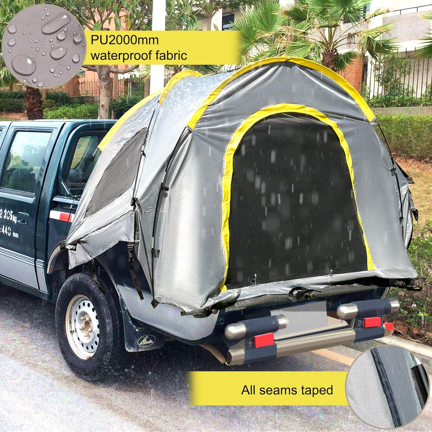 VEVOR Truck Tent 6.4'-6.7' Truck Bed Tent, Full Size Pickup Tent, Truck Camper, 2-Person Sleeping Capacity, 2 Mesh Windows, Easy to Setup Truck Tents for Camping, Hiking, Fishing, Grey Color