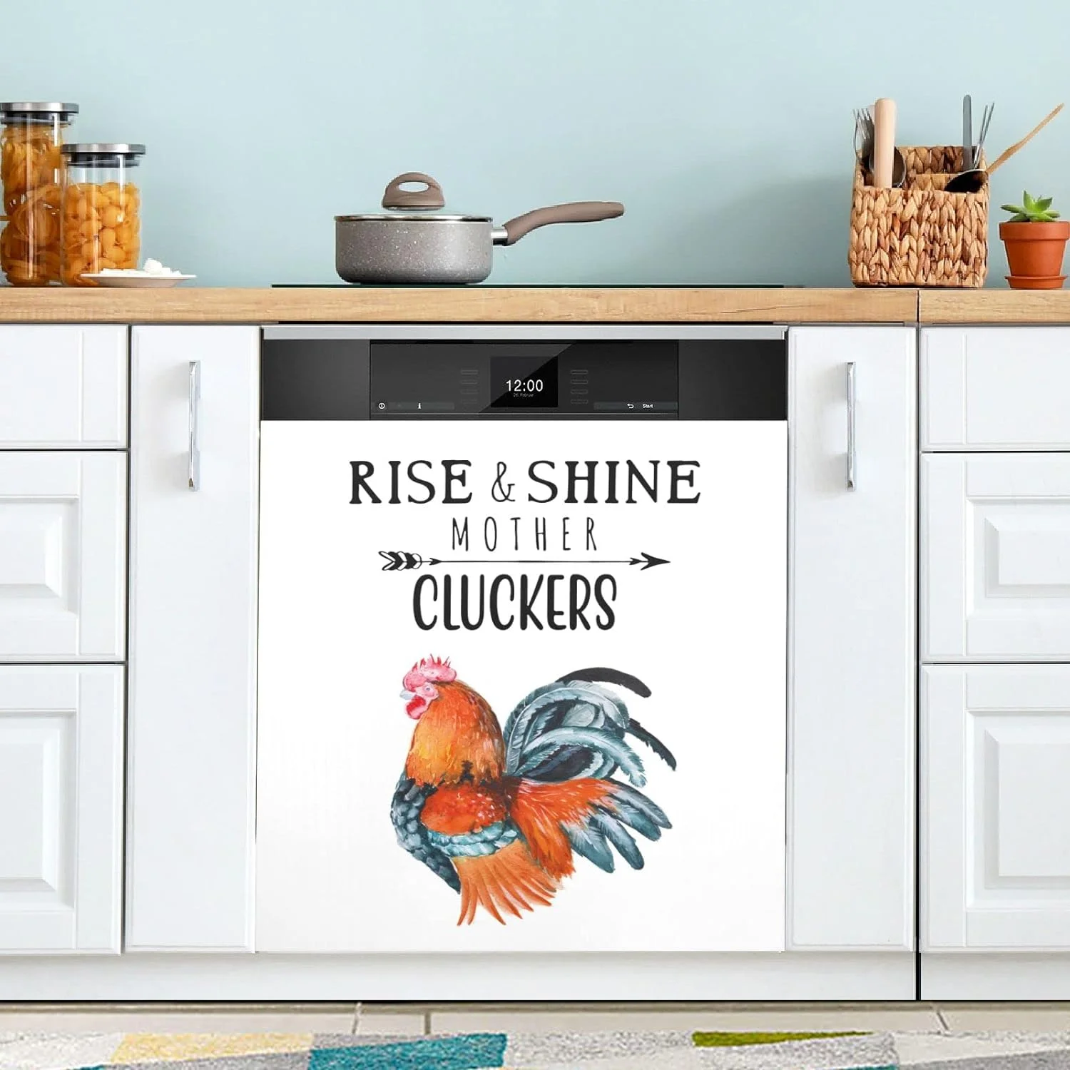 GZHJMY Dishwasher Magnet Cover Rise and Shine Mother Cluckers Rooster Front Dishwasher Cover Magnetic Home Cabinet Decals Appliances Stickers Refrigerator Decorative 23