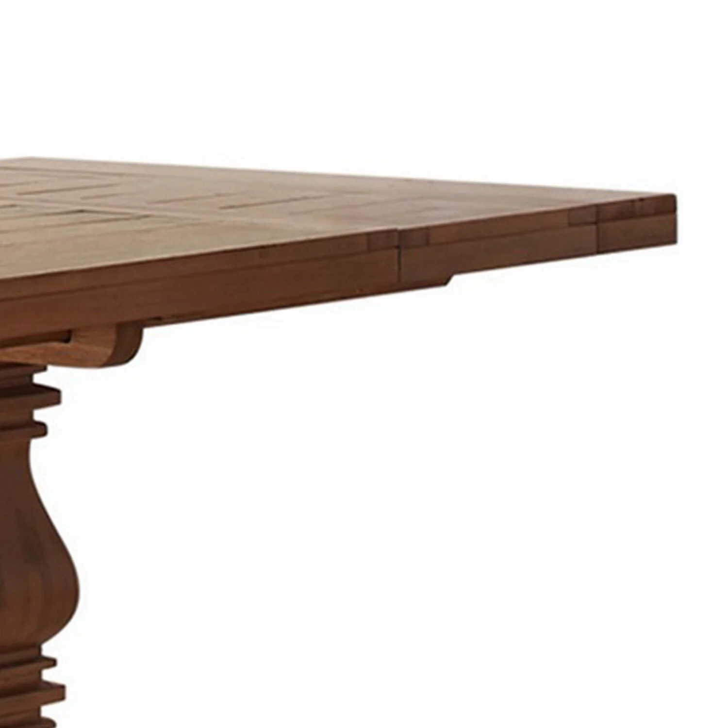 Benjara BM302407 94-126 in. Som Wood 2 Draw Leaf Extension & Pedestal Dining Table, Brown