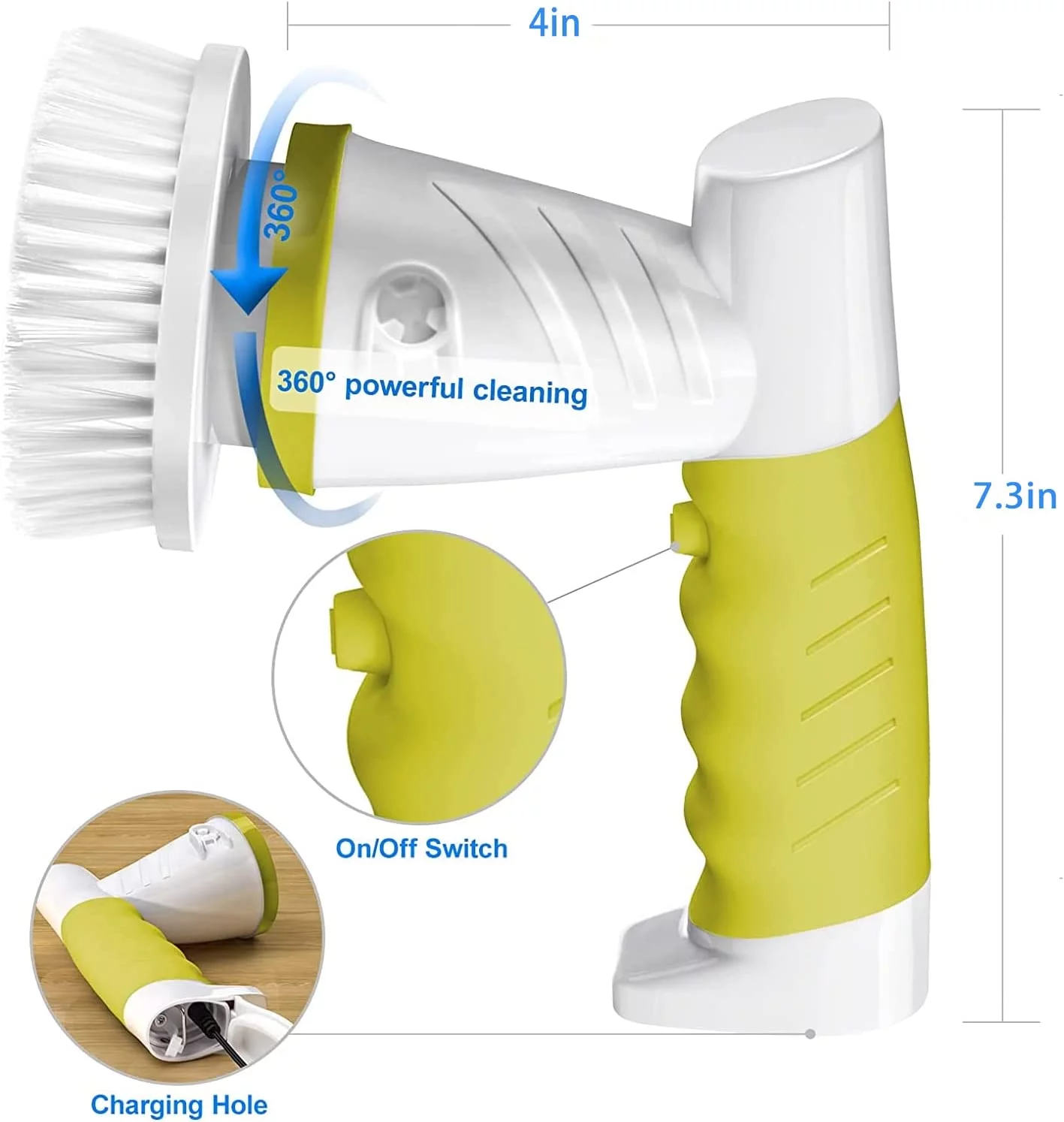 FVSA Electric Spin Scrubber, Portable Cordless Rechargeable Shower Scrubber with 4 Replaceable Cleaning Brush Heads Power Spin Scrubber for Cleaning Bathroom