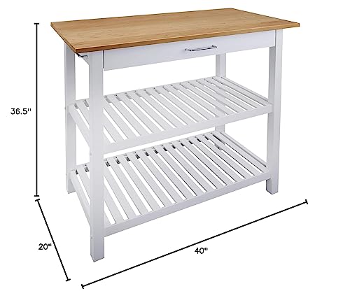Casual Home Kitchen Island with Solid American Hardwood Top, Natural/White, 40