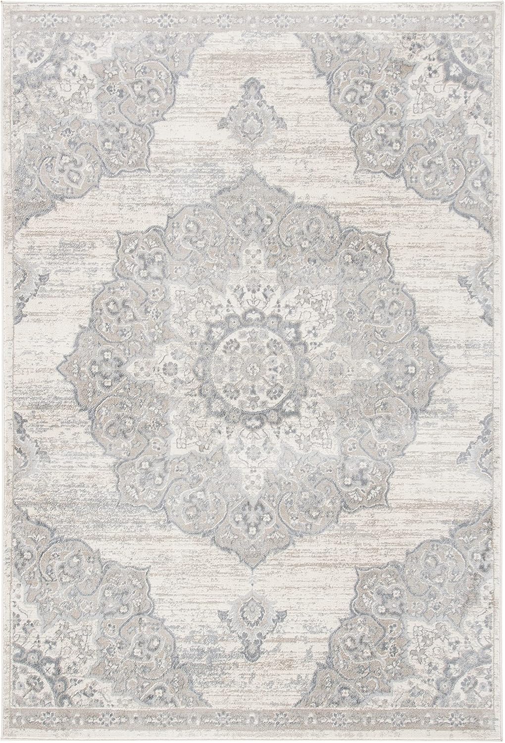 SAFAVIEH Brentwood Collection Area Rug - 9' x 12', Ivory & Beige, Medallion Distressed Design, Non-Shedding & Easy Care, Ideal for High Traffic Areas in Living Room, Bedroom (BNT802B)
