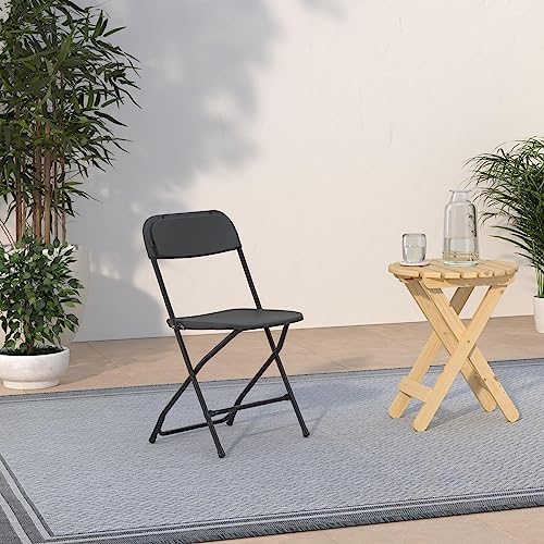 EMMA + OLIVER Set of 10 Plastic Folding Chairs - 650 LB Weight Capacity Lightweight Stackable Folding Chair in Black