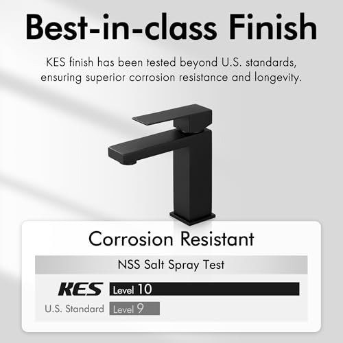 KES Vessel Sink Faucet, Black Bathroom Faucets, Tall Bathroom Faucets with Sink Drain with Overflow, L3156BLFF12-BK-C1