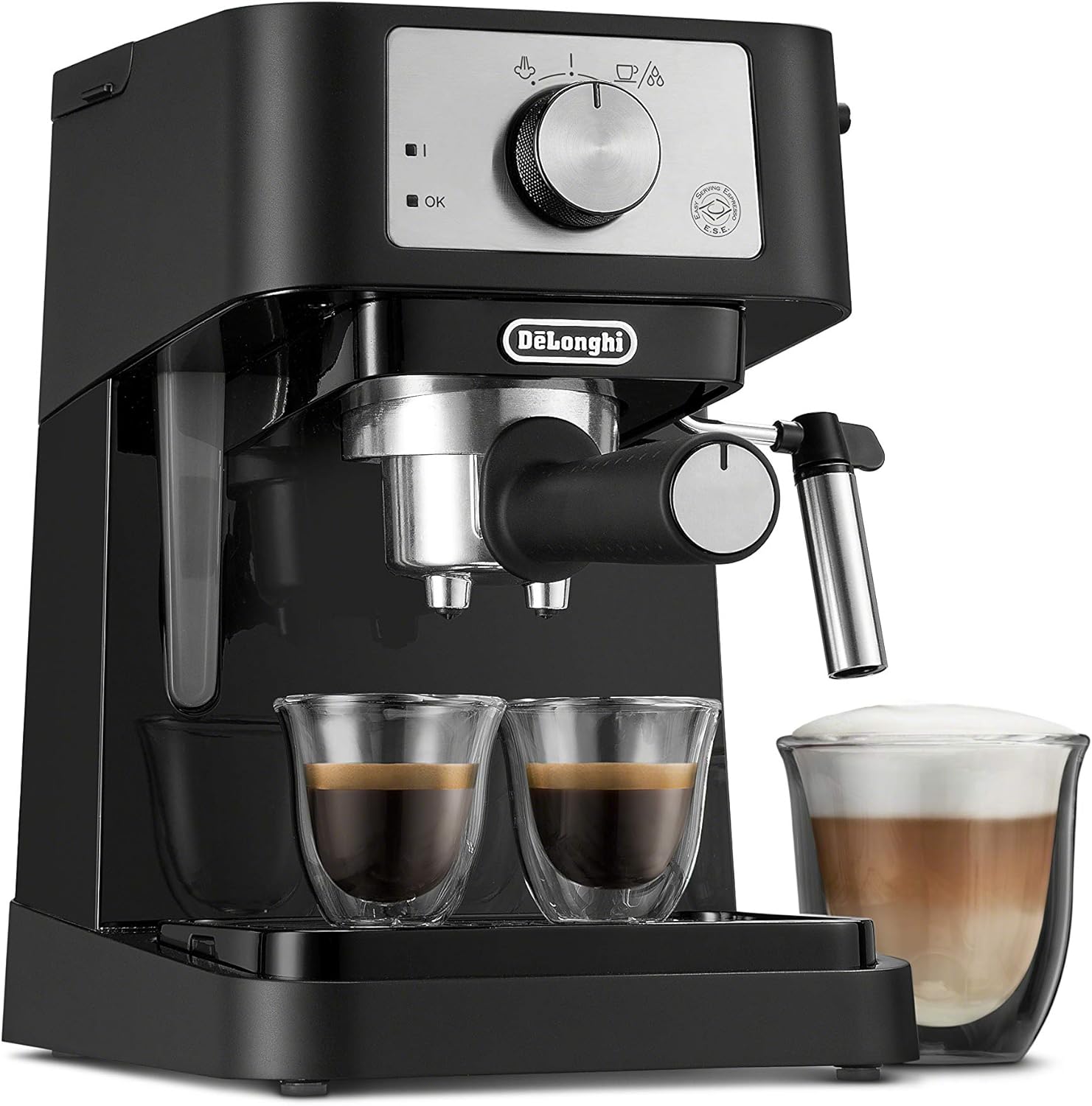 De'Longhi Stilosa Manual Espresso Machine, Latte & Cappuccino Maker, 15 Bar Pump Pressure + Manual Milk Frother Steam Wand, Black/Stainless, EC260BK & DLSC058 Coffee Tamper
