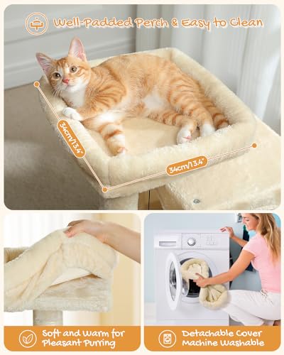 PAWZ Road Cat Tree, 30 Inches Cat Tower with Dual Condos for Indoor Cats, Plush Cat House with Padded Perch, Scratching Ramp and Posts and Replaceable Balls-Gray