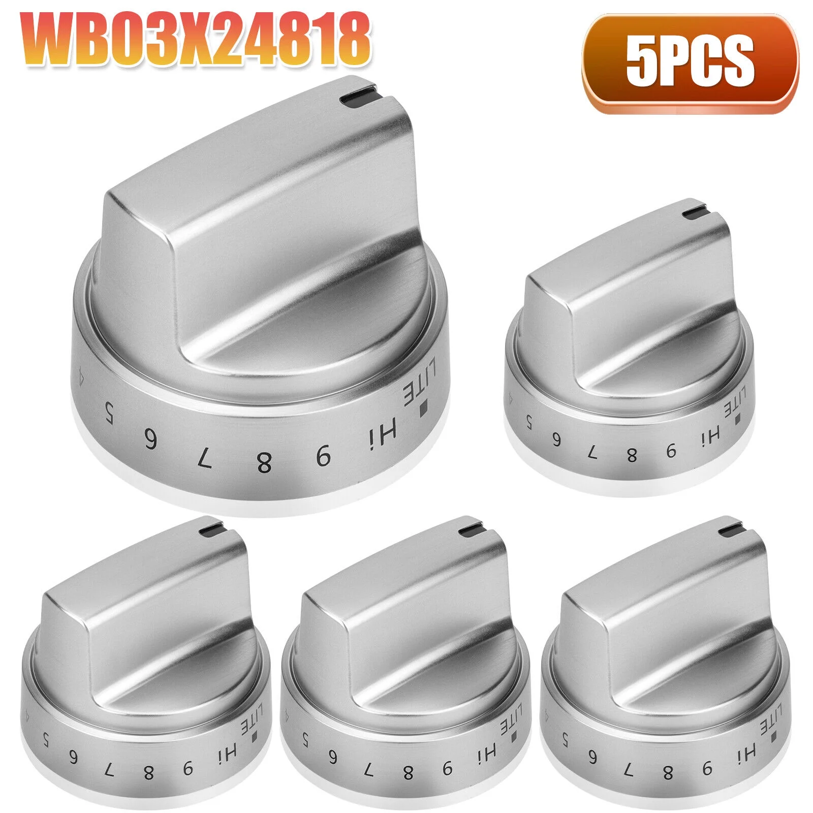5PCS WB03X24818 Stainless Steel Control Knobs Compatible With GE Gas Range Stove