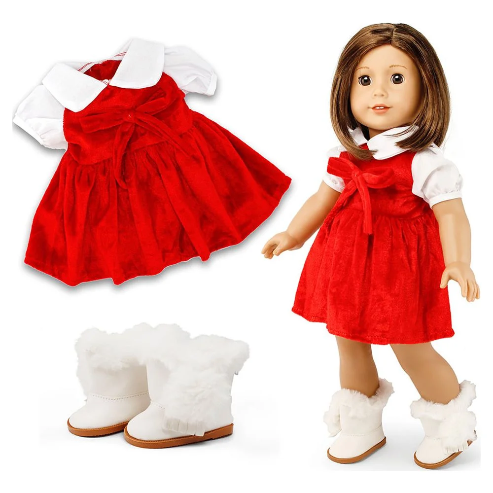 Doll Clothes For American Girl 18 inch Inch Dolls W Ardrobe Makeover Outfit Christmas Santa Casual Dress Boots Bundle