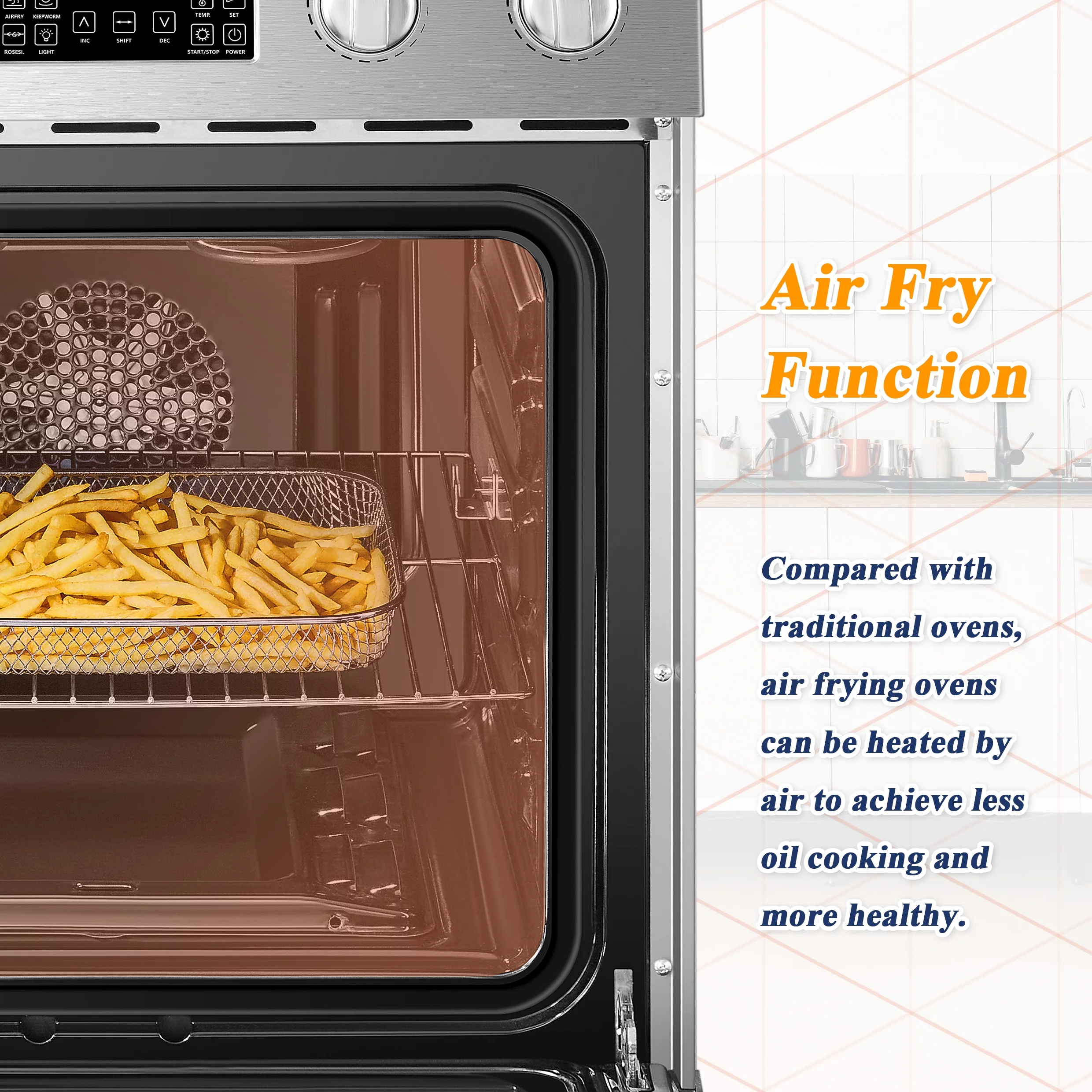 Lanbo 24 inch 2.9 Cu.ft Freestanding Electric Range with Air Fry, Rotisserie and  Convection Oven