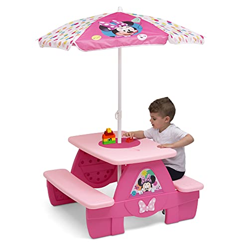 Delta Children 4 Seat Activity Picnic Table with Umbrella and Lego Compatible Tabletop, PAW Patrol