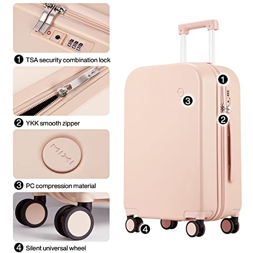 mixi Upgrade Carry on Luggage 14 Inch Underseat Personal Item Suitcases with Spinner Wheels, Hardside Rolling Suitcase PC with TSA Lock Lightweight Travel Case, Fine Grid Black