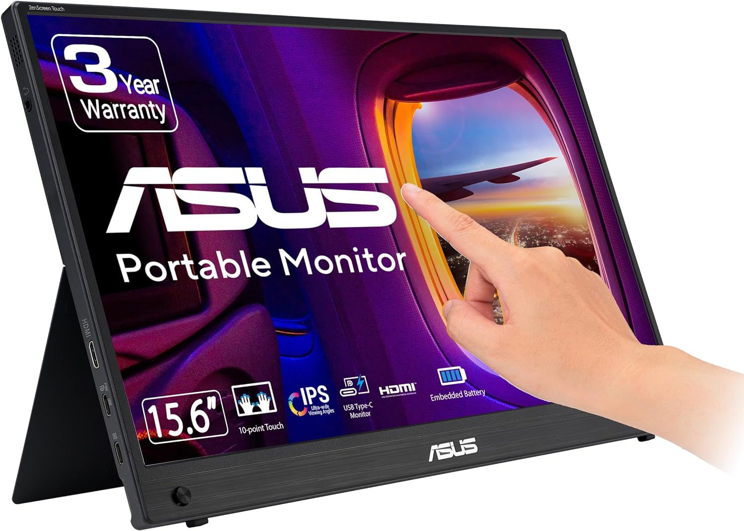 ASUS ZenScreen Touch 16” USB-C Portable monitor (MB16AMTR) - Full HD, IPS, Built-in Battery, Kickstand, Tripod socket, Eye Care, Compatible with Laptops, Smartphones and Game Consoles, 3 yr warranty