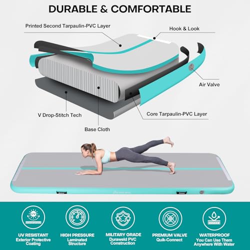 Panana Air Mat, Inflatable Air Gymnastics Mat 10ft Tumble Mats 4 Inch Thickness Air Roller Gymnastics Barrel Back Handspring Trainer/Yoga/Training/Cheerleading/Water Beach Park, Light Green