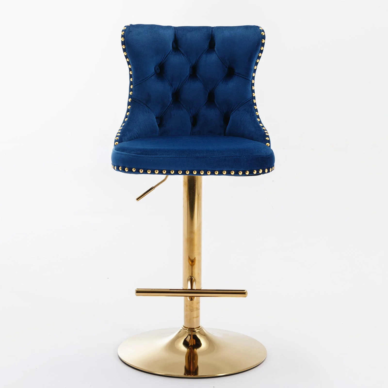 Stellar Golden Swivel Velvet Barstools Adjusatble Height - Blue  Set of 2