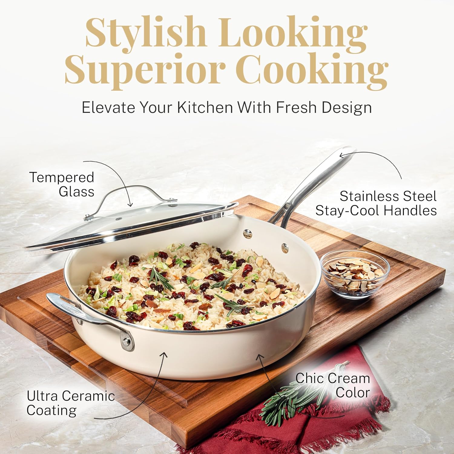 Gotham Steel 12 Pc Ceramic Pots and Pans Set with 5.5 Qt Saute Pan - Non Stick Kitchen Cookware Sets, Pot and Pan Set, Ceramic Cookware Set, Non Toxic Cookware Set, Dishwasher Safe