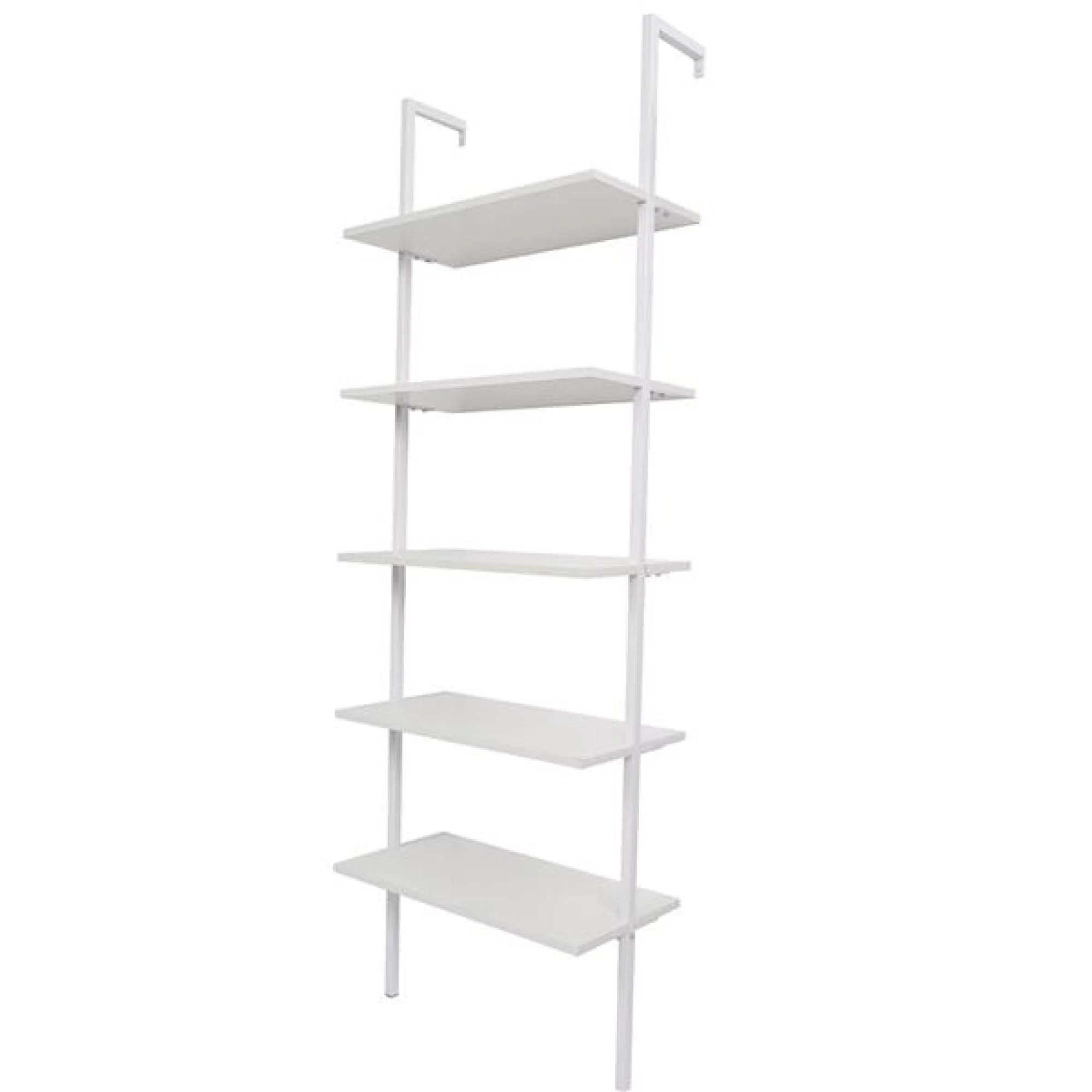 5 Tier Wood Ladder Bookcase Metal Frame, Industrial Ladder Shelf Wood Shelving