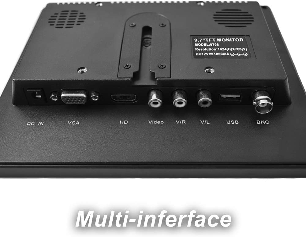 Cocar 9.7 CCTV Monitor, IPS HD LCD Screen 1024x768 with VGA HDMI AV BNC USB Audio in/Out Ports Built-in Speaker Security Display for Home Lab Store Surveillance Camera STB with Power Adapter 12-24V