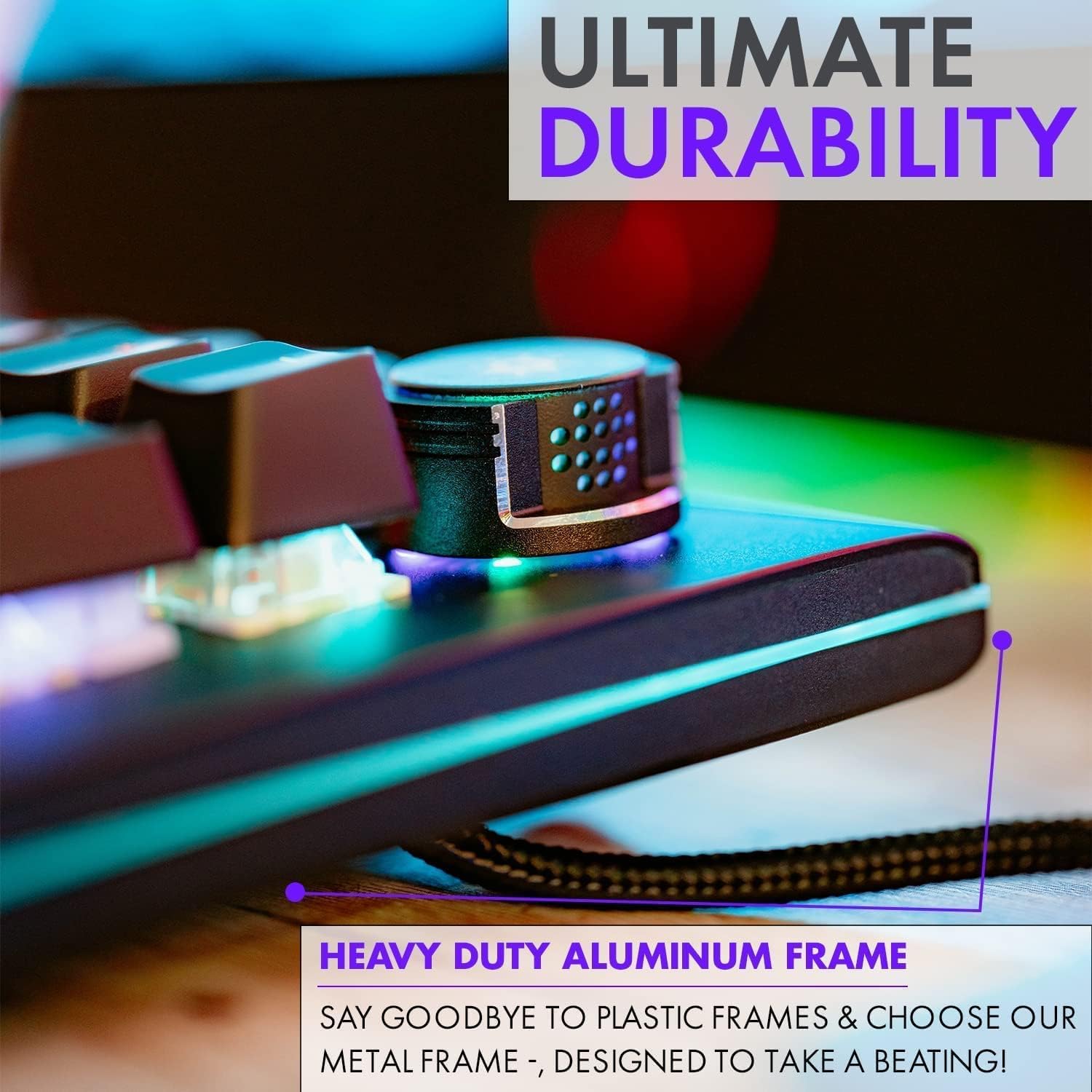 Mechanical Gaming Keyboard LED, Tilted Nation RGB Mechanical Keyboard with Volume Control Knob and Removable Wrist Rest - Programmable Light Up Keyboard with Quick Response Red Switches