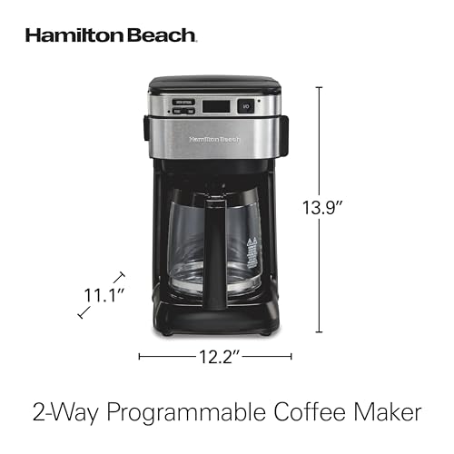 Hamilton Beach Programmable Drip Coffee Maker, 12 Cups, Front Access Easy Fill, Pause & Serve, 3 Brewing Options, Black (46310)