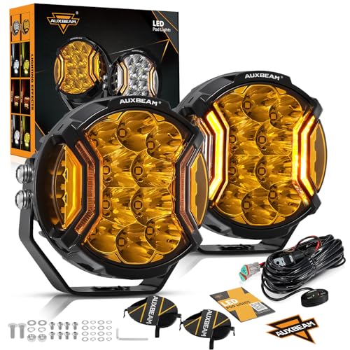 Auxbeam V-MAX Series 72W LED Pod Driving Lights, 4x2.5 Inch Rectangle Side Shooter Offroad Cube Spotlights with Amber DRL, 270° Combo Beam 6 Modes White/Amber/Yellow Auxiliary Lights with Covers