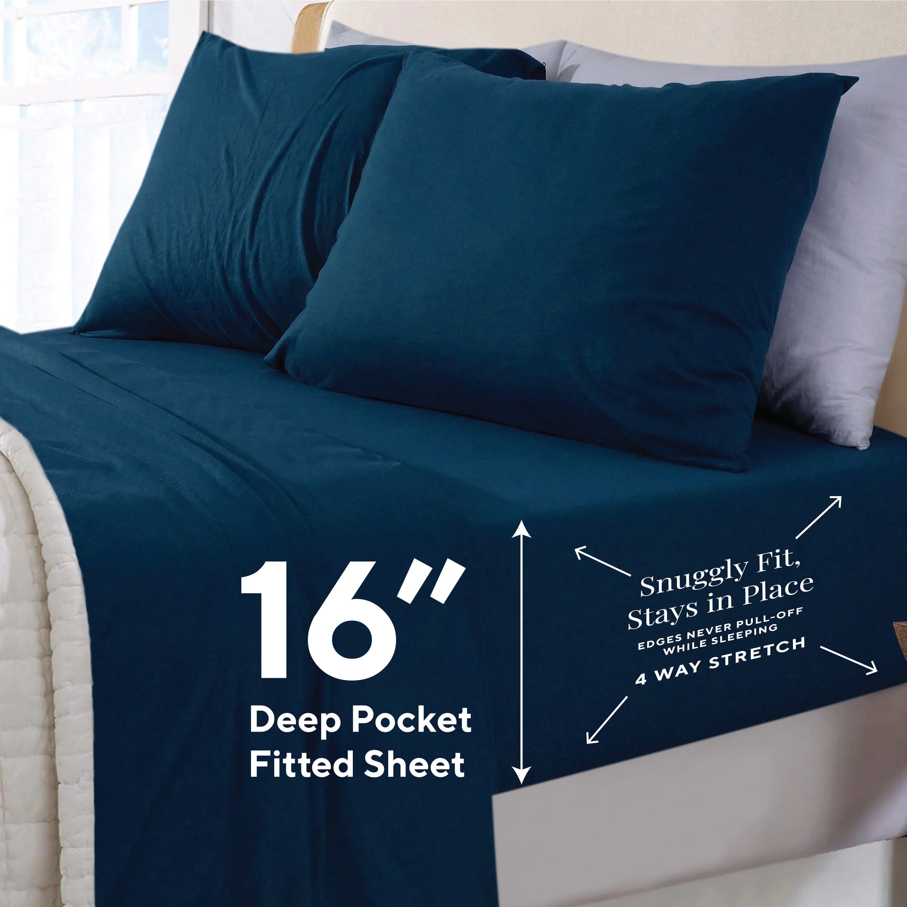 Enviohome Queen Size Jersey Sheet Set | Luxury 100% Cotton Bed Sheets | T-Shirt Knit Jersey Sheets | All Season Bedding | Soft Comfortable Deep Pocket Jersey Cotton Bed Sheets (4Pc, Queen, Navy)