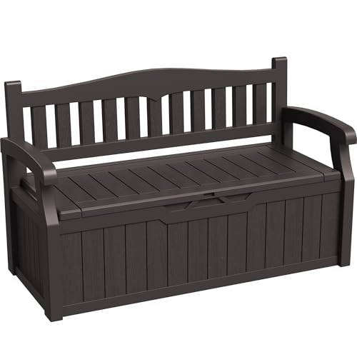 Greesum 80 Gallon Storage Bench Outdoor Deck Box with Armrest, Patio Furniture,Lockable, Waterproof and UV Resistant, Suitable for Garden, Pool, Black