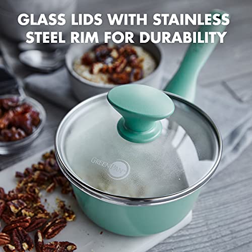 GreenPan Rio Healthy Ceramic Nonstick 2QT Saucepan with Lid, PFAS-Free, Dishwasher Safe, Turquoise