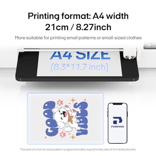 PUNEHOD DTF Printer A4 L800 with Roll Feeder, DTF Transfer Printing Machine with White Ink Circulation System, DIY Print for Dark and Light T-Shirts(A4 Printer+Oven)