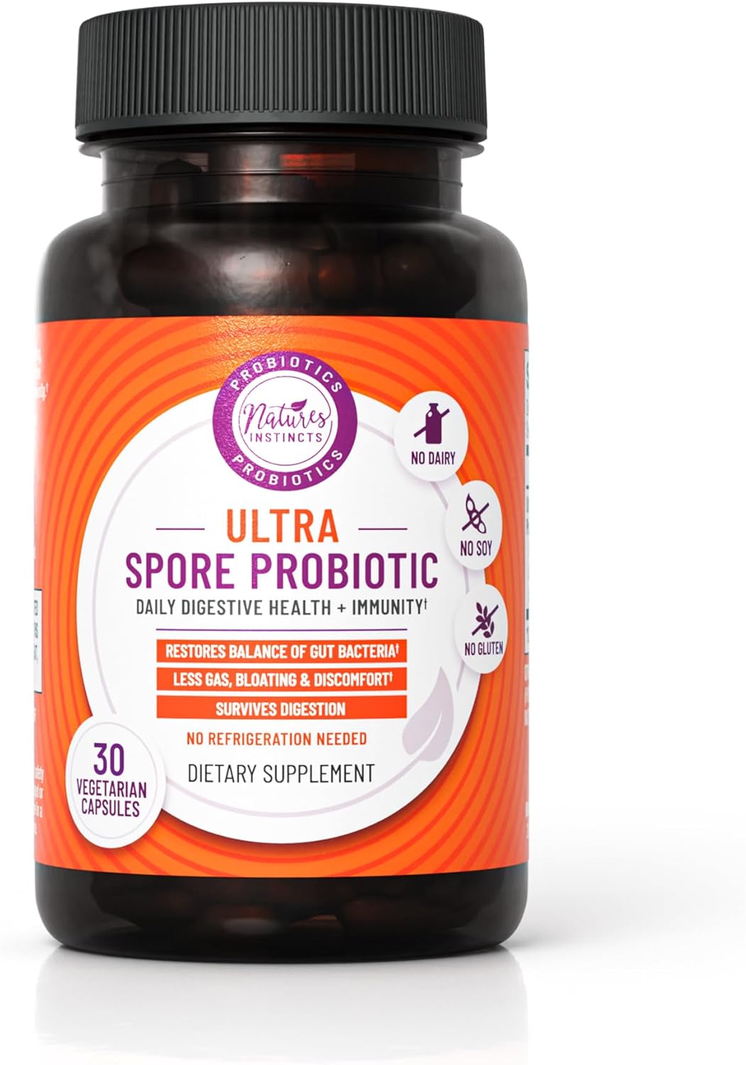 Ultra Spore Probiotic with Live Strains | Daily Soil Based Probiotic for Digestive Support & Gut Health | Soy-Free, Dairy-Free, Gluten-Free, Non-Refrigerated Probiotics, 30 Capsules