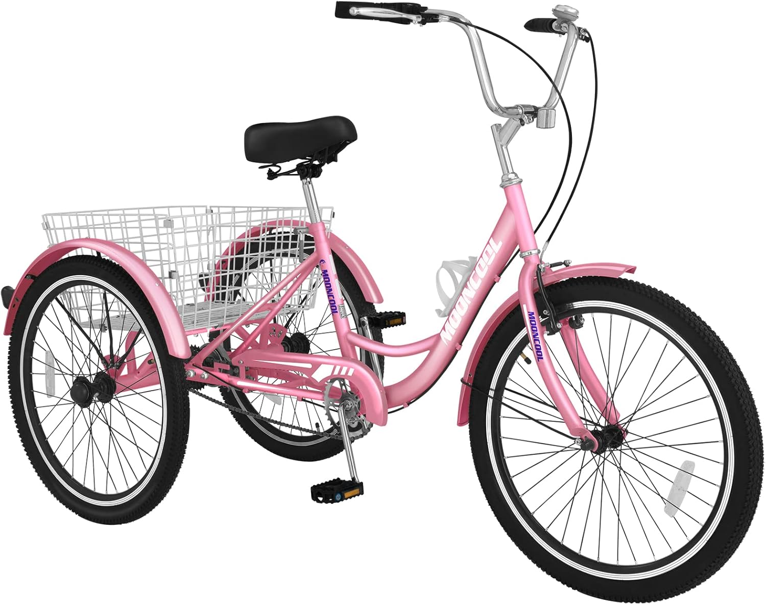 24 Inch Adult Tricycles, Single Speed Adult Trikes 3 Wheel Bikes, Three-Wheeled Bicycles Cargo Cruise Trike with Shopping Basket for Recreation Shopping