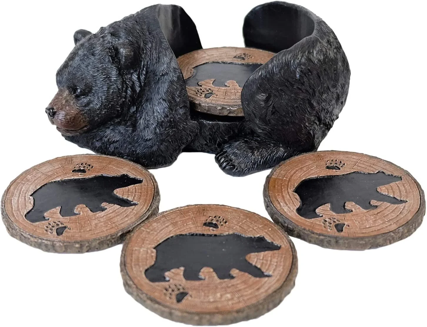Black Bear Coaster Set Woodland Rustic Cabin Lodge Kitchen Dining Bar Decor Gift