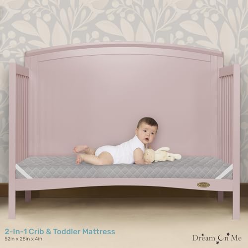 Dream On Me Asheville 4” Firm Fiber Crib And Toddler Mattress | Waterproof | GreenGuard Gold Certified | Dual-Sided Mattress | Grey Embossed Cover | Lightweight Reversible Design