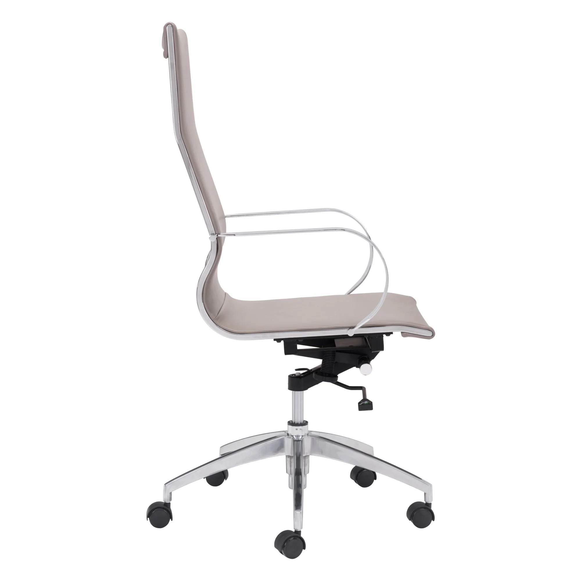 Zuo Modern® Glider High-Back Office Chair, Taupe/Chrome