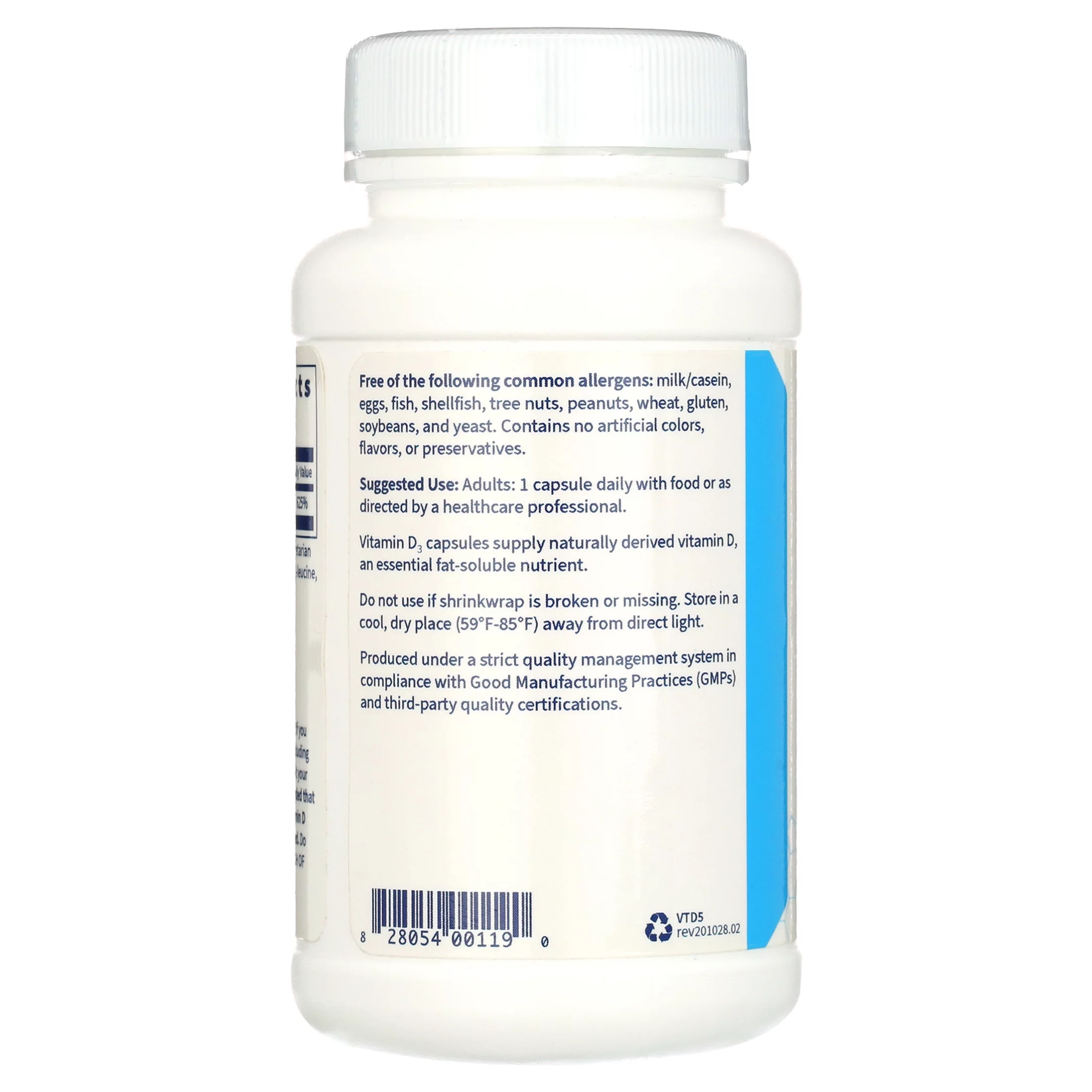 Klaire Labs Vitamin D3 5000 IU 100 caps