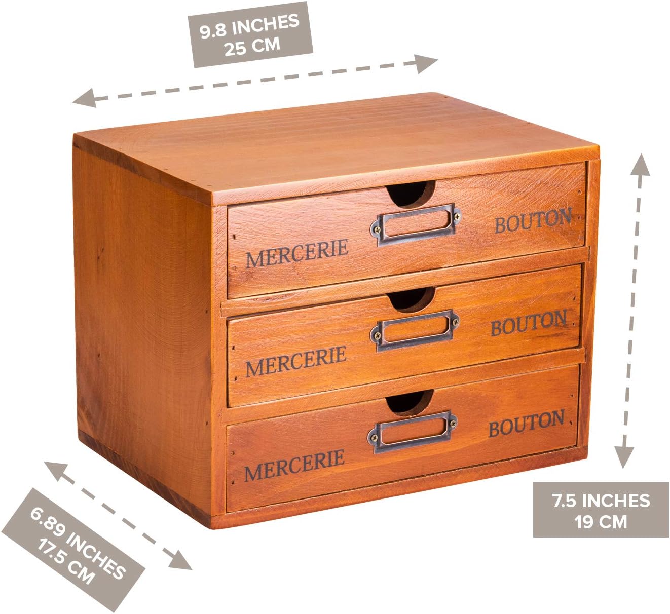 Vintage 3-Drawer Organizer for Desk - Wooden Box with 3 Storage Drawers - Solid Wood Table Top Filing Cabinet for Organization and Storage - Paper Organizer - Rustic Desk Organizers and Accessories