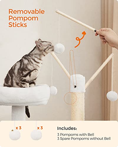 Feandrea Cat Tree with Litter Box Enclosure, 2-in-1 Modern Cat Tower, 55.1-Inch Cat Condo with Scratching Posts, Removable Pompom Sticks, Rustic Brown UPCT113X01