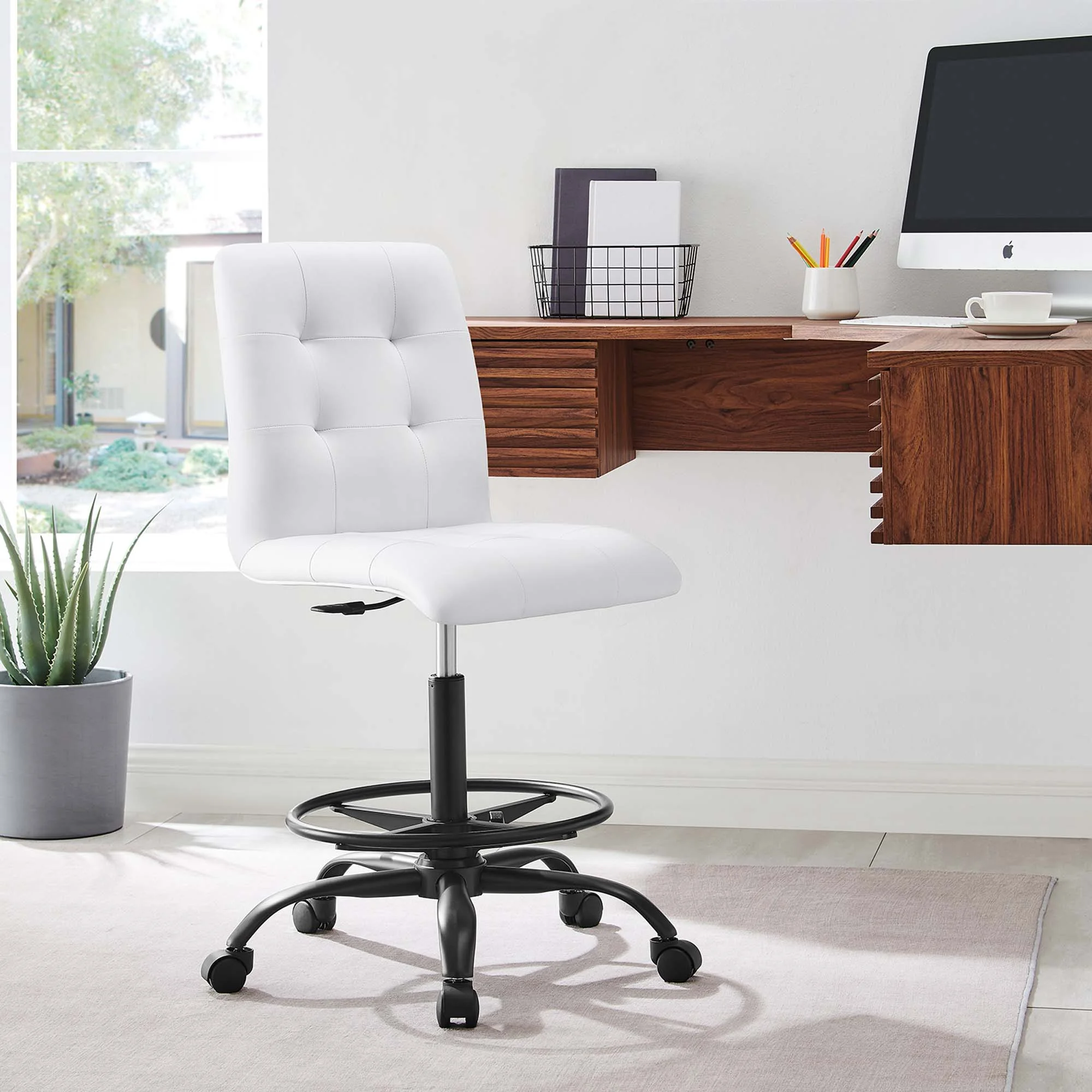 Modway Prim Armless Vegan Leather Drafting Chair, Multiple Colors