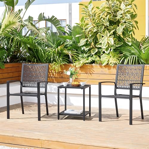 Yaheetech Outdoor Patio Dining Chairs Set of 6 with Armrests and Metal Frame, Stackable Heavy-Duty Metal Black Outdoor Chairs for Garden, Lawn and Yard