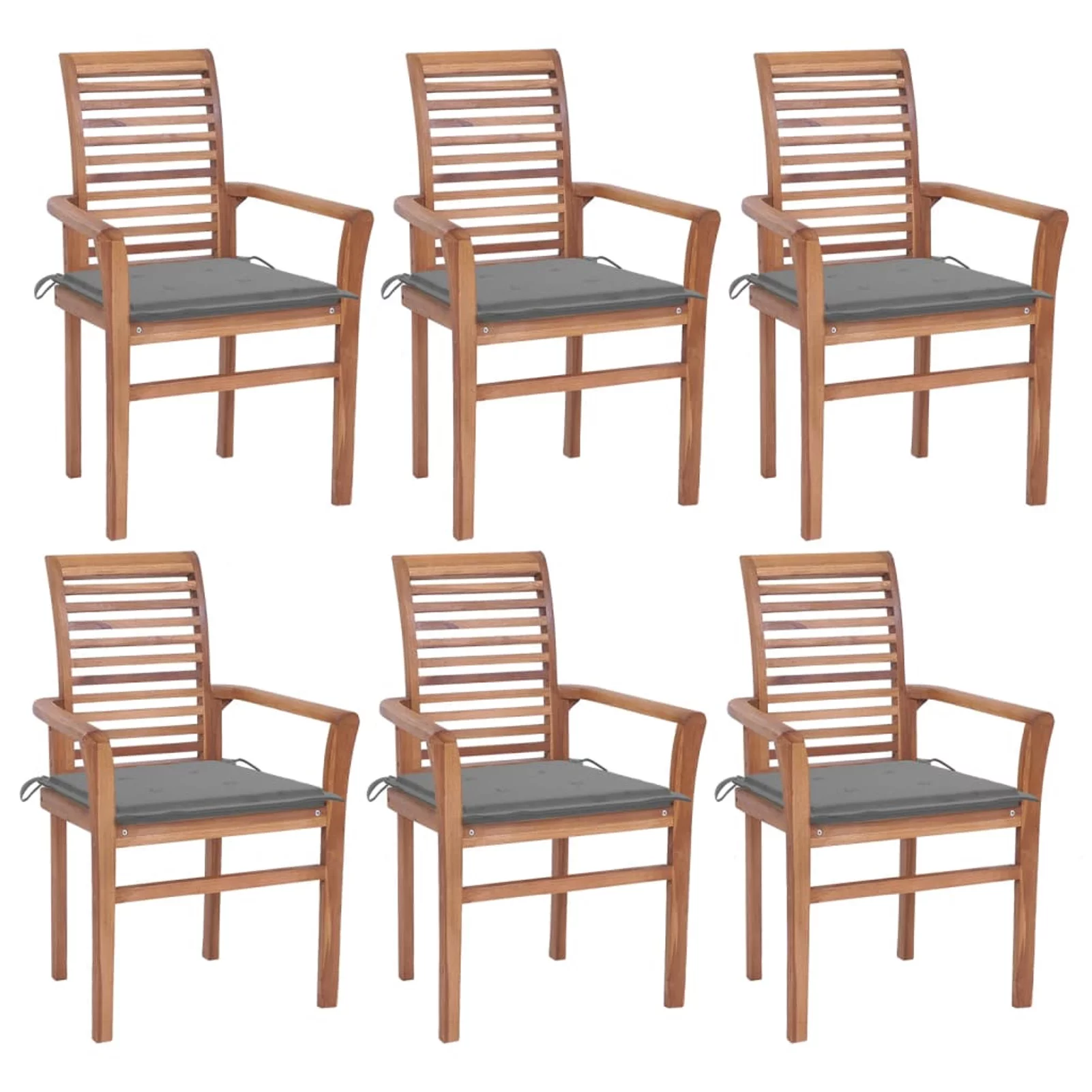 Suzicca Dining Chairs 6 pcs with Gray Cushions Solid Teak Wood