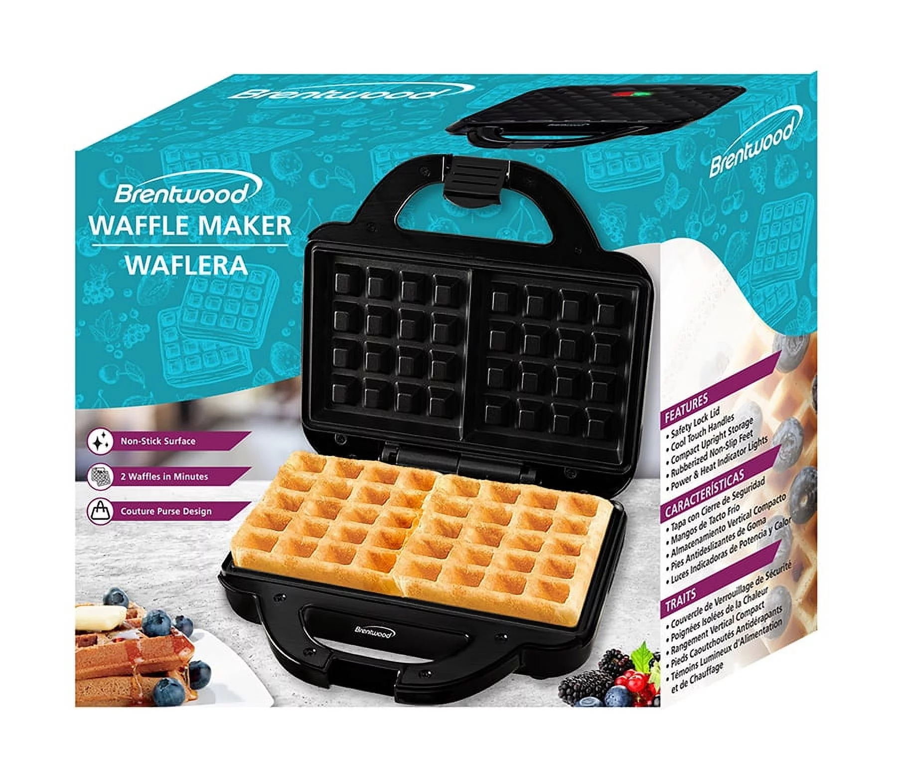 Brentwood TS-239BK Couture Purse Non-Stick Dual Waffle Maker Black 120V