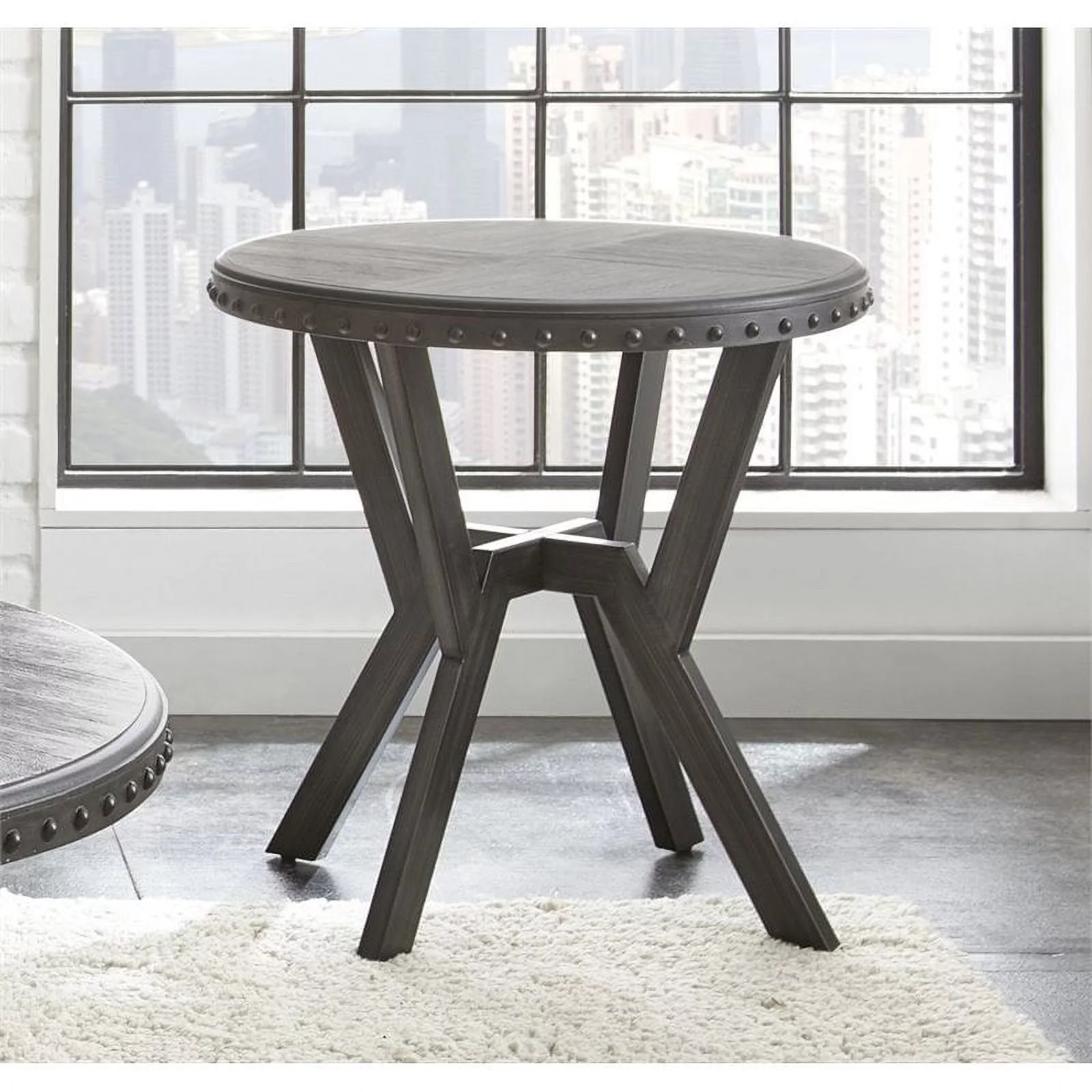 Bowery Hill Round Modern Metal End Table in Weathered Gray/Black